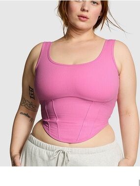 Victoria's Secret PINK Ribbed Corset Crop Tank - Bright Pink